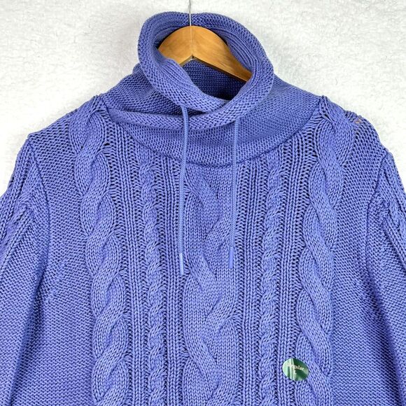 LL Bean Double L Mixed Cable Sweater Womens Sz L Larkspur Funnel Neck Cozy NWT - Picture 2 of 15